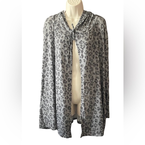 New Lucky Brand Gray Cheetah Animal Print Hooded Lightweight Open Cardigan 2X - Picture 1 of 10